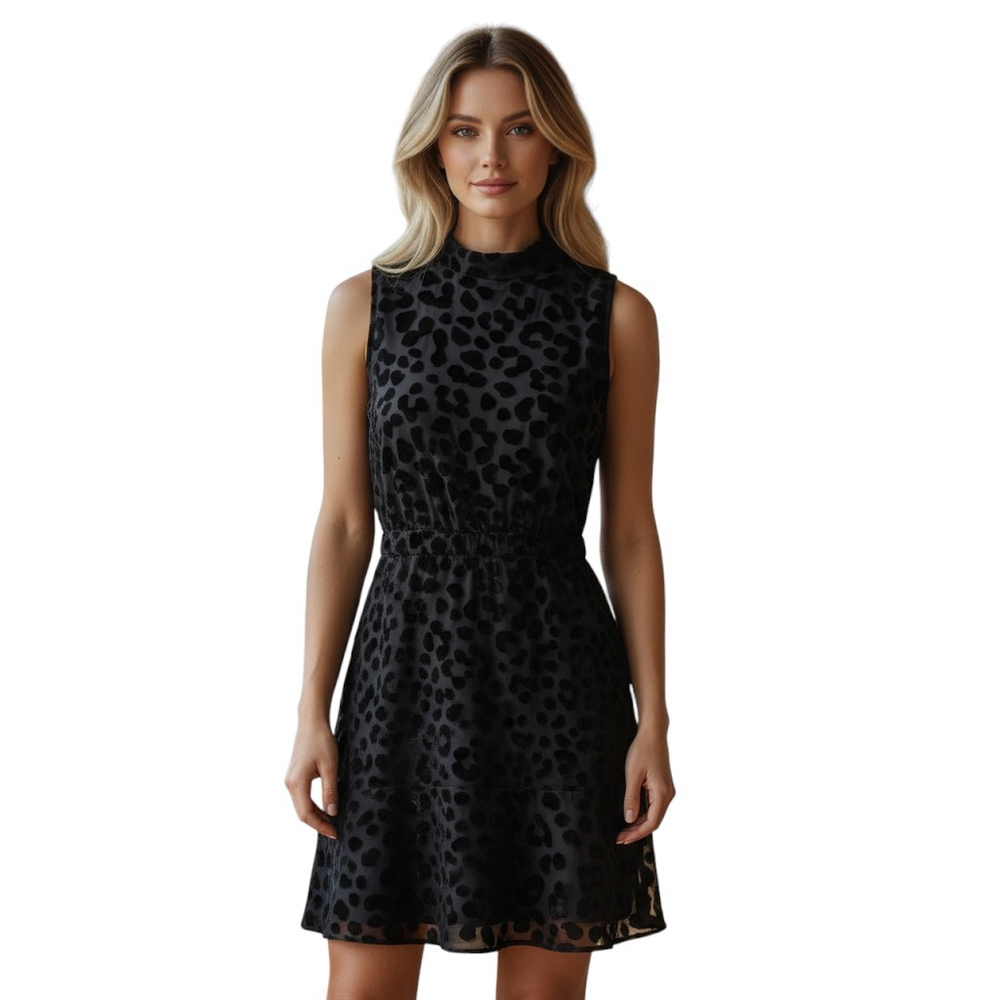Ann Taylor Sheath Dress Women 4P Petite Black Cheetah Velvet Party Glam Evening